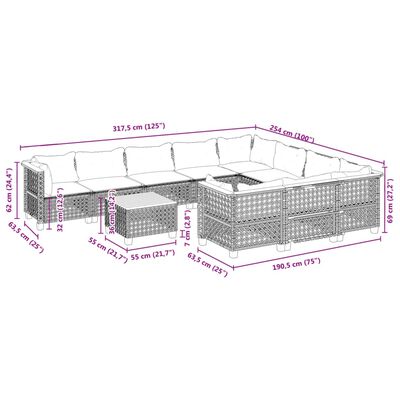 vidaXL 11dílná zahradní sedací souprava s poduškami černá polyratan