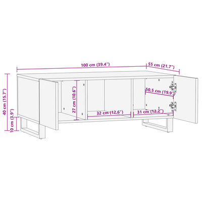 vidaXL Konferenční stolek hnědý 100x55x40cm masivní mangovníkové dřevo