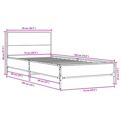 vidaXL Rám postele šedý sonoma 75 x 190 cm kompozitní dřevo a kov