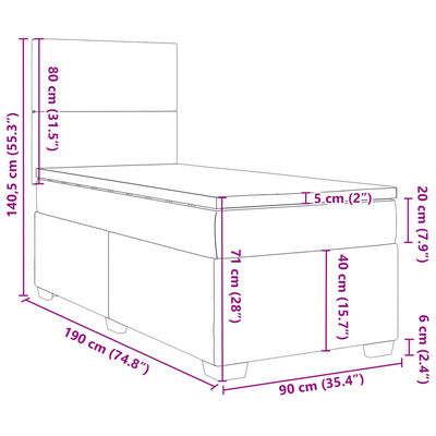 vidaXL Box spring postel s matrací tmavě šedá 90x190 cm samet