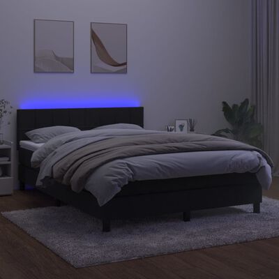 vidaXL Box spring postel s matrací a LED černá 140x190 cm samet