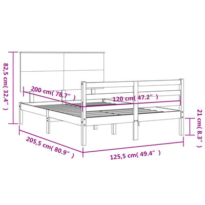 vidaXL Rám postele s čelem černý 120 x 200 cm masivní dřevo