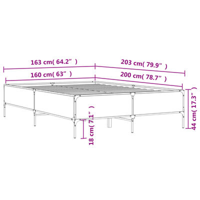 vidaXL Rám postele šedý sonoma 160 x 200 cm kompozitní dřevo a kov