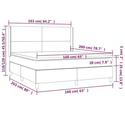 vidaXL Box spring postel s matrací tmavě modrá 160x200 cm samet