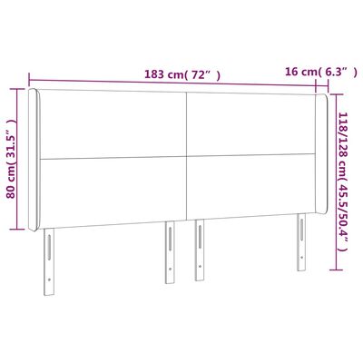 vidaXL Čelo postele s LED tmavě hnědé 183 x 16 x 118/128 cm textil