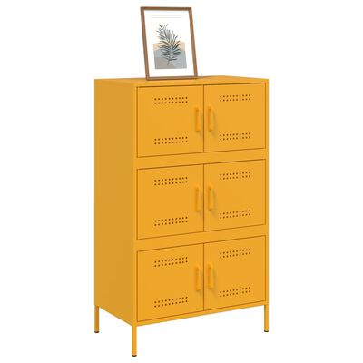 vidaXL Skříň highboard hořčicově žlutá 68 x 39 x 113 cm ocel