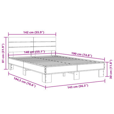 vidaXL Rám postele dub sonoma 140 x 190 cm kompozitní dřevo a kov