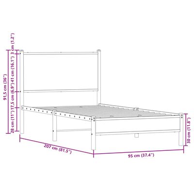 vidaXL Kovový rám postele bez matrace hnědý dub 90 x 200 cm