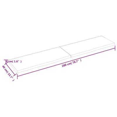 vidaXL Stolní deska 200x40x(2-4) cm neošetřený masivní dubové dřevo