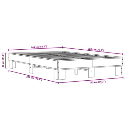 vidaXL Rám postele kouřový dub 140 x 200 cm kompozitní dřevo a kov