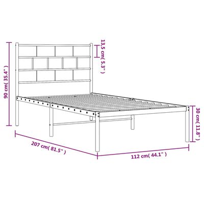 vidaXL Kovový rám postele s čelem bílý 107 x 203 cm