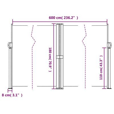 vidaXL Zatahovací boční markýza terakotová 180 x 600 cm