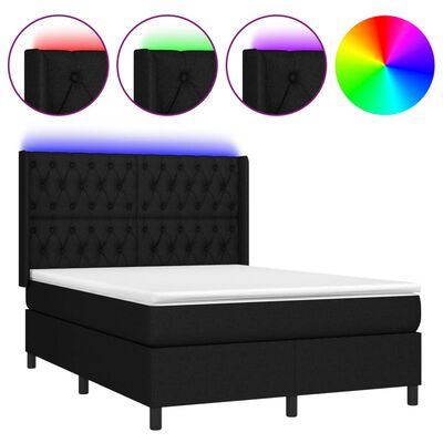 vidaXL Box spring postel s matrací a LED černá 140x200 cm textil