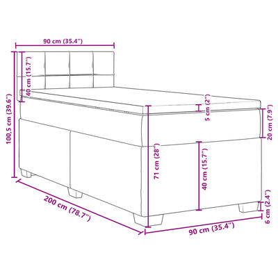 vidaXL Box spring postel s matrací světle šedá 90x200 cm samet