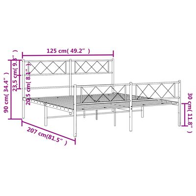 vidaXL Kovový rám postele s hlavovým a nožním čelem černý 120 x 200 cm