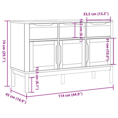 vidaXL Příborník FLORO bílý 114 x 43 x 74 cm masivní borovice