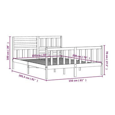 vidaXL Rám postele černý 150 x 200 cm King Size masivní dřevo