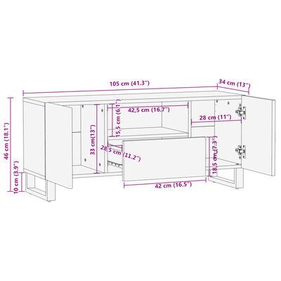 vidaXL TV skříňka 100 x 34 x 46 cm masivní mangovníkové dřevo