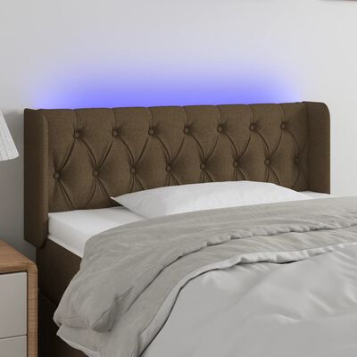 vidaXL Čelo postele s LED tmavě hnědé 103 x 16 x 78/88 cm textil