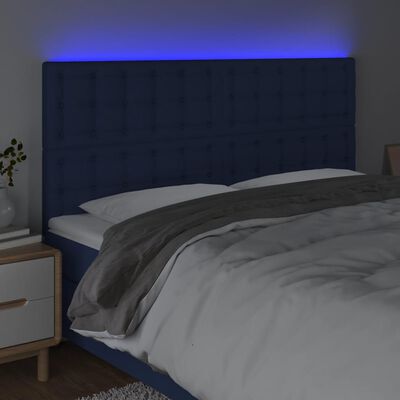 vidaXL Čelo postele s LED modré 180x5x118/128 cm textil