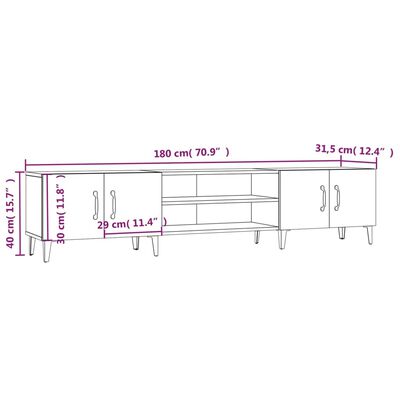 vidaXL TV skříňka kouřový dub 180 x 31,5 x 40 cm kompozitní dřevo