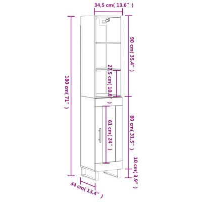 vidaXL Skříň highboard černá 34,5 x 34 x 180 cm kompozitní dřevo