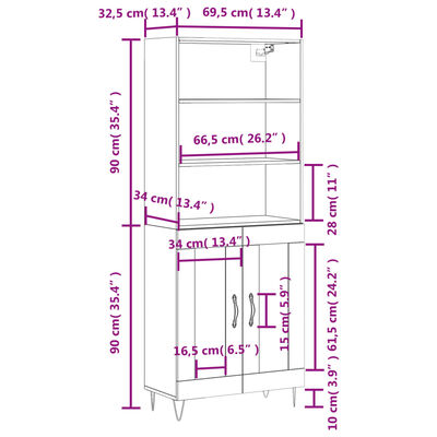 vidaXL Skříň highboard kouřový dub 69,5 x 34 x 180 cm kompozitní dřevo