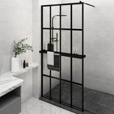 vidaXL Zástěna do průchozí sprchy s policí černá 118x190 cm ESG/hliník