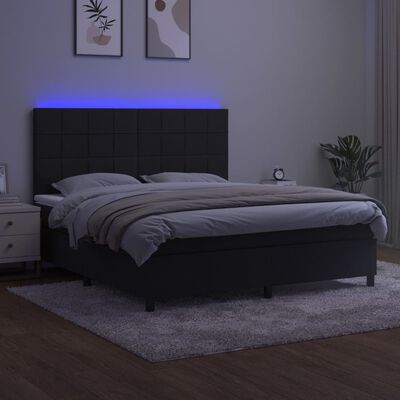 vidaXL Box spring postel s matrací a LED černá 180x200 cm samet