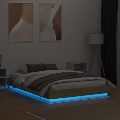 vidaXL Rám postele s LED osvětlením dub sonoma 135 x 190 cm