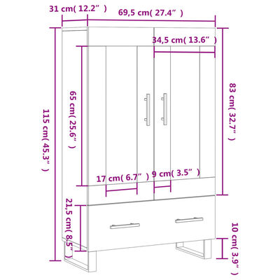 vidaXL Skříň highboard betonově šedá 69,5x31x115 cm kompozitní dřevo