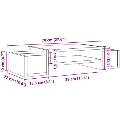 vidaXL Stojan na monitor s úložným prostorem kouřový dub 70x27x15 cm