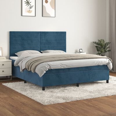 vidaXL Box spring postel s matrací tmavě modrá 160x200 cm samet