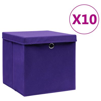 vidaXL Úložné boxy s víky 10 ks 28 x 28 x 28 cm fialové