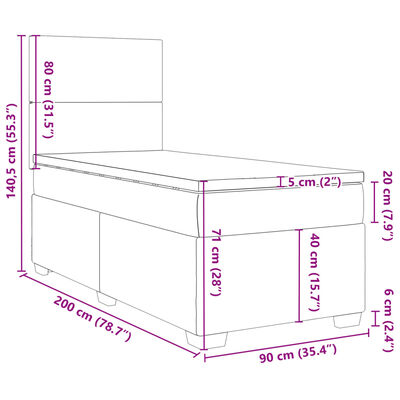 vidaXL Box spring postel s matrací světle šedá 90x200 cm samet