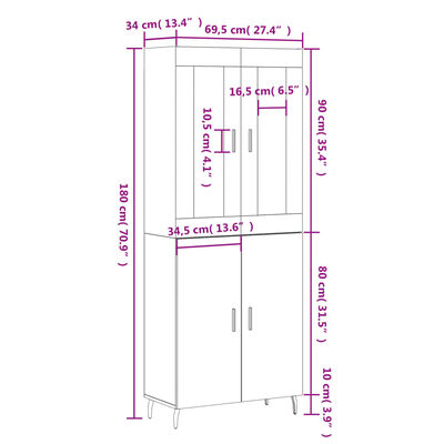 vidaXL Skříň highboard černá 69,5 x 34 x 180 cm kompozitní dřevo