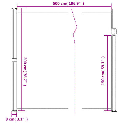 vidaXL Zatahovací boční markýza černá 200 x 500 cm