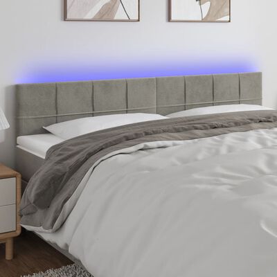 vidaXL Čelo postele s LED světle šedé 160x5x78/88 cm samet