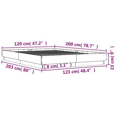 vidaXL Rám postele s LED osvětlením šedý sonoma 120 x 200 cm