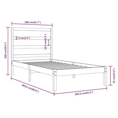 vidaXL Rám postele medově hnědý masivní borovice 100 x 200 cm