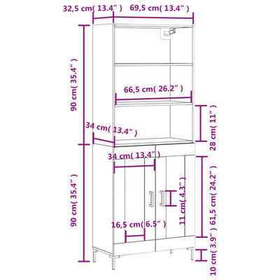 vidaXL Skříň highboard kouřový dub 69,5 x 34 x 180 cm kompozitní dřevo