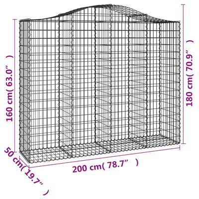 vidaXL Klenuté gabionové koše 5 ks 200x50x160/180cm pozinkované železo