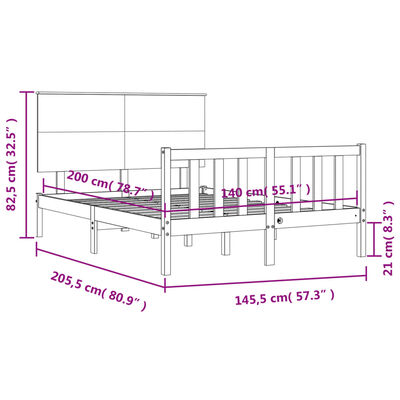 vidaXL Rám postele s čelem černý 140 x 200 cm masivní dřevo