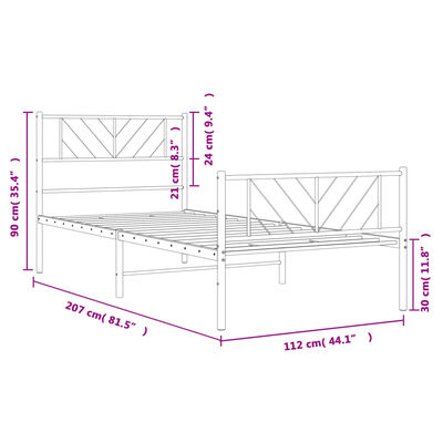 vidaXL Kovový rám postele s hlavovým a nožním čelem bílý 107 x 203 cm