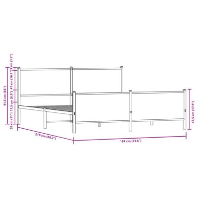 vidaXL Kovový rám postele bez matrace hnědý dub 183 x 213 cm