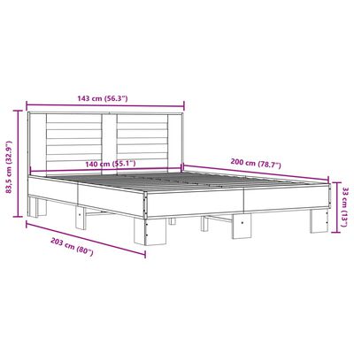 vidaXL Rám postele hnědý dub 140 x 200 cm kompozitní dřevo a kov