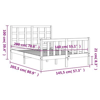 vidaXL Rám postele s čelem 140 x 200 cm masivní dřevo