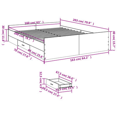 vidaXL Rám postele se zásuvkami bílý 160 x 200 cm kompozitní dřevo