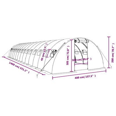 vidaXL Skleník s ocelovým rámem bílý 56 m² 14 x 4 x 2 m