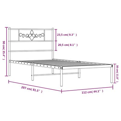 vidaXL Kovový rám postele s čelem bílý 107 x 203 cm